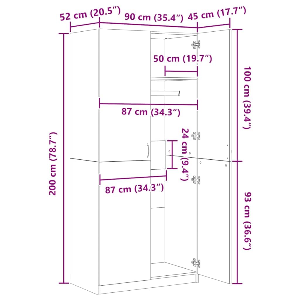 vidaXL Garde-Robe Armoire Organisateur de Maison Meuble de Rangement Chambre à Coucher Intérieur Sonoma Gris 90x52x200 cm Bois d'Ingénierie