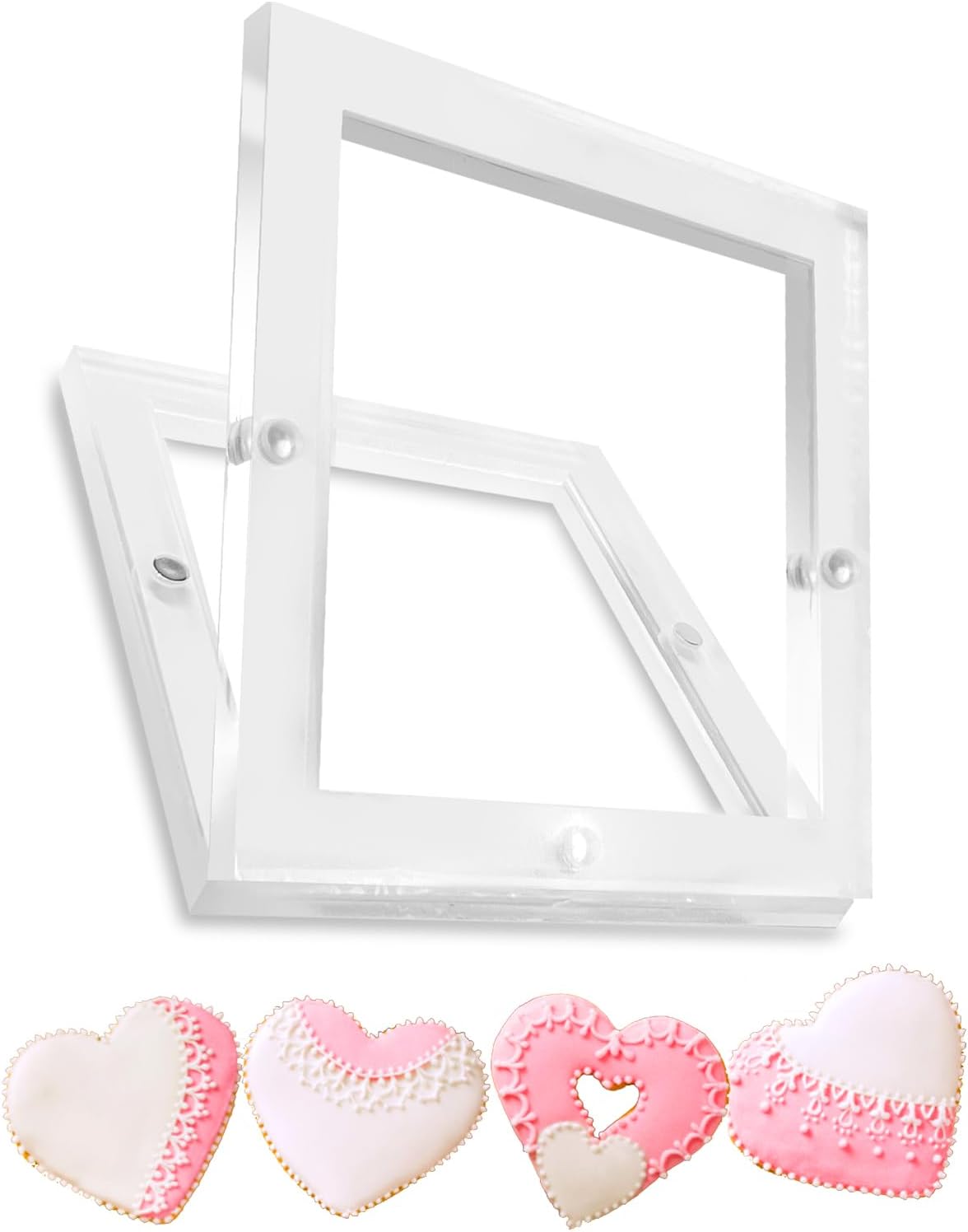 Acrylic Cookie Stencils Partner, 6"x6" Magnetic Cookie Stencil Frame Stencil Holder for Royal Icing Fondant Airbrushing, Magnetic Template Frame for Cooking Decorating Baking Tool