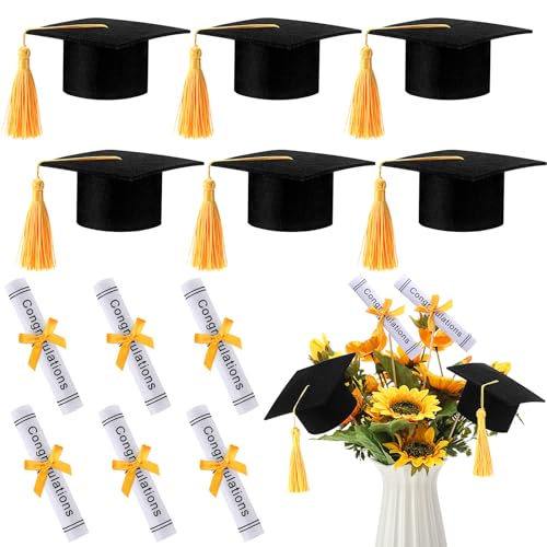 Image of Breling 24 Pcs Black and Gold Graduation Centerpiece Sticks Felt Graduation Scroll Diploma and Grad Cap with Tassel Decor 2026 Table Toppers Centerpiece Party Supplies for Grad Party Decorations