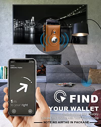 Upgraded Leather Smart Wallet with Airtag Holder, Minimalist Apple AirTag Wallet Men with ID Window for RFID Blocking4