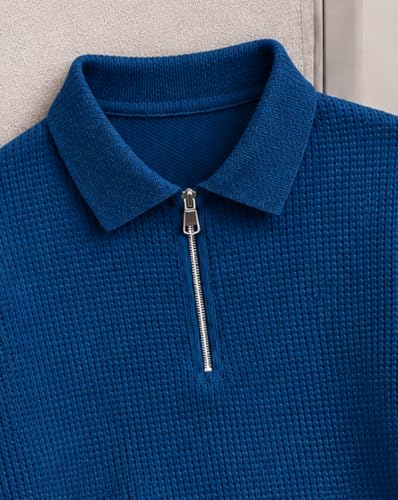 Image of AUSK Men's Waffle Knit Textured Full Sleeve Polo T-Shirt | Cotton Blend Regular Fit Zip Polo Neck Solid Smart Casual T Shirt for Men | Casual Wear, Travel & Weekend Wear Tshirt for Men