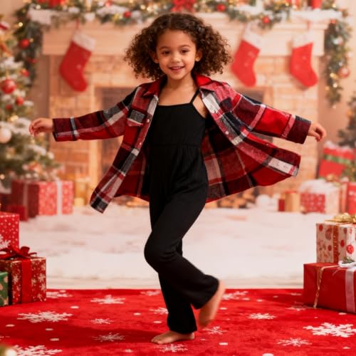 Image of Toddler Girl Clothes Plaid Long Sleeve Button Down Shirt Corduroy Overall Jumpsuit Girls Fall Winter Outfit Set