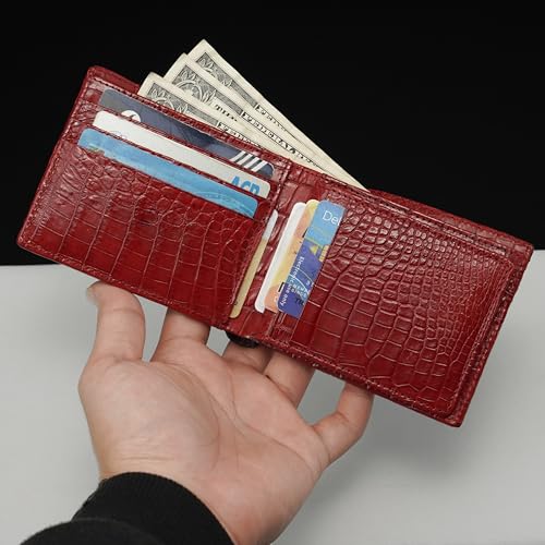 Image of HATA Men Leather Bifold Wallet RFID Blocking Front Pocket Exotic Billfold Handmade Gift For Birthday Wedding Anniversary Father's Day