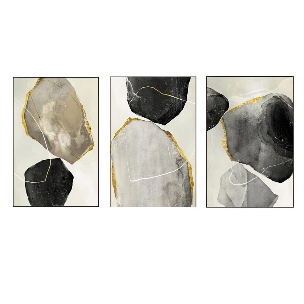 WUHBCZ Art Pictures-Abstract Golden Line Stone Texture Geometric Posters and Prints Canvas Painting Pictures for Living Office Bedroom Home Decoration-50 * 70cm/3PCS (No Frame)