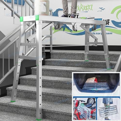 Arbeitsplattform Klappbare Gerüst-Arbeitsplattform, verstellbare Gerüstleiter für Außentreppen zu Hause, tragbare Werkbank zum Malen/Reinigen/Verbessern (120 cm)