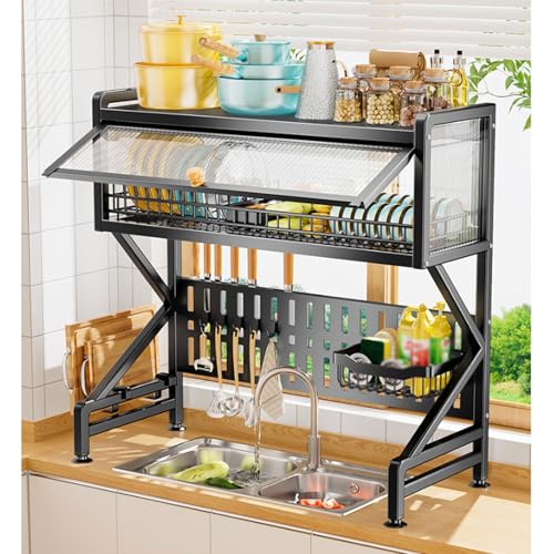 Escurreplatos de Doble Capa: un Estante Multifuncional para la Cocina y un Organizador de encimera Que Ahorra Espacio. Este eficiente escurreplatos es Apto para armarios y encimeras, lo Que