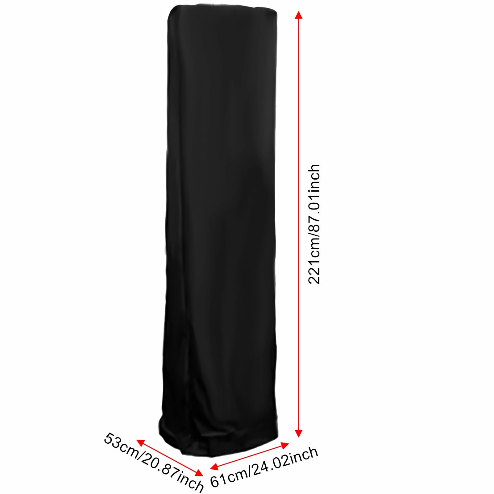 Heizstrahler Abdeckung, Atmungsaktives Oxford Schutzhülle für Terrassenheizer, Wasserdicht Heizpilz Abdeckhaube, für Pyramidenförmigen Freistehenden Terrassenheizstrahler Schwarz (221x61x53cm)