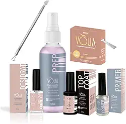KIT NAILDESIGNER PREPARACAO UNHA EM GEL + FIBRA DE VIDRO + ESPATULA ESPALHADORA VOLIA