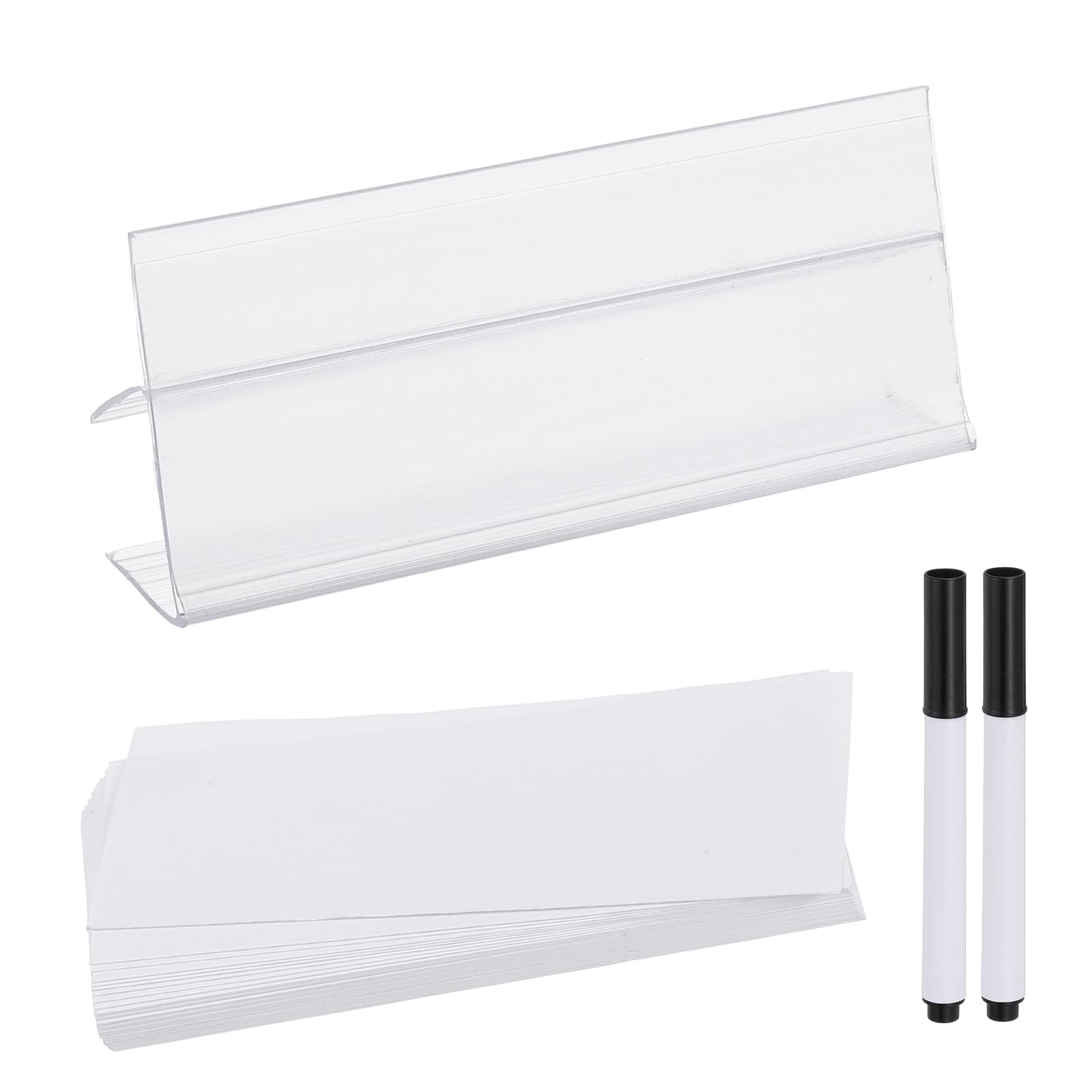 PATIKIL 3.9" x 1.8" Wire Shelf Label Holder, 20 Pack Reusable Plastic Price Tag Display Clip for 0.79" to 0.98" Thick Shelves with Paper Inserts Pens for Home Market Store, Clear