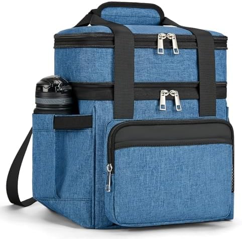Insulated Lunch Bag & Lunch Box for Men - Double Deck Reusable Lunch Bag for Women Tote Cooler Bag Leakproof Soft Expandable - Extra Large Lunchbox for Work/Adult/Picnic/Outdoor (Blue,22L)