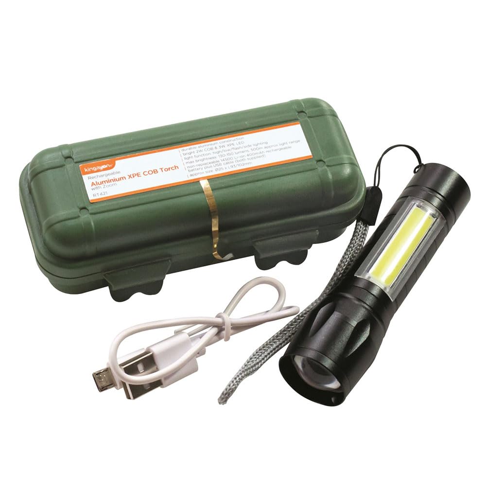 Kingavon Black Rechargeable Aluminium Xpe Cob Torch With Zoom