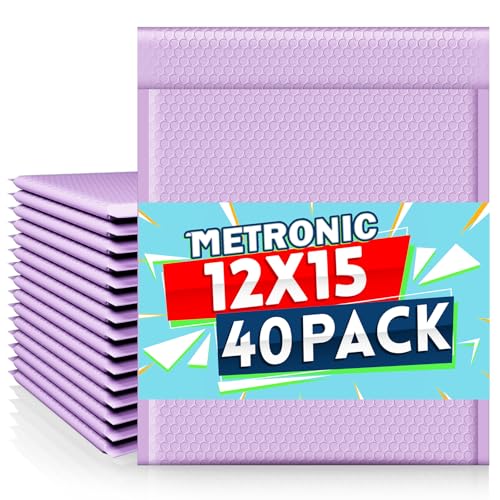 Image of Metronic Large Bubble Mailers 12x15 Inch 40 Pack Padded Envelopes Lavender | Waterproof Bubble Envelopes Opaque Cushioning Mailer for Shipping Clothes, Books, Jewelry, Small Business Packaging Supplies