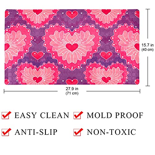 Tapis de bain antidérapant en cœur rose avec ventouses - 5