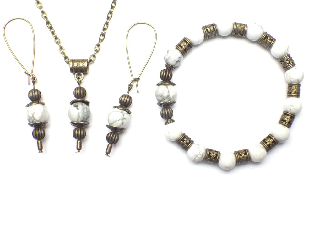 Boho Schmuckset für Damen in Bronze Antik Optik mit Halskette, Armband und passenden Ohrringen