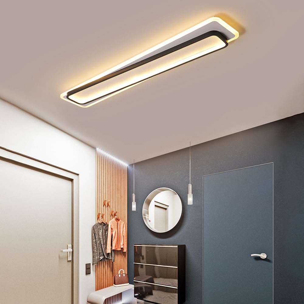 Nowoczesna Sufitowa, Akrylowa Liniowa Z 3 Trybami Kolorów, Sufitowa Led, Oświetlenie Jadalni I Salonu, Długie Lampy Sufitowe (Cri 85+)/Czarny/60 Cm