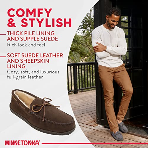 Minnetonka Men's Pile Lined Moccasin Slippers With Hard Soles, 11.5, Chocolate #TOP4