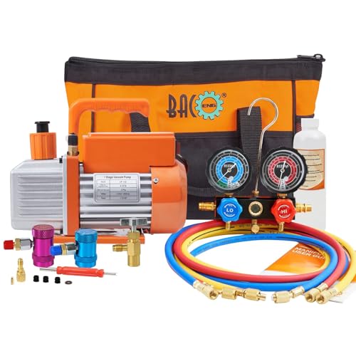 BACOENG R1234yf AC Vacuum Pump and Gauge Set 4 CFM Sparkless HVAC Vacuum Pump Kit for R1234yf Refrigerant with Can Tap and Quick Couplers