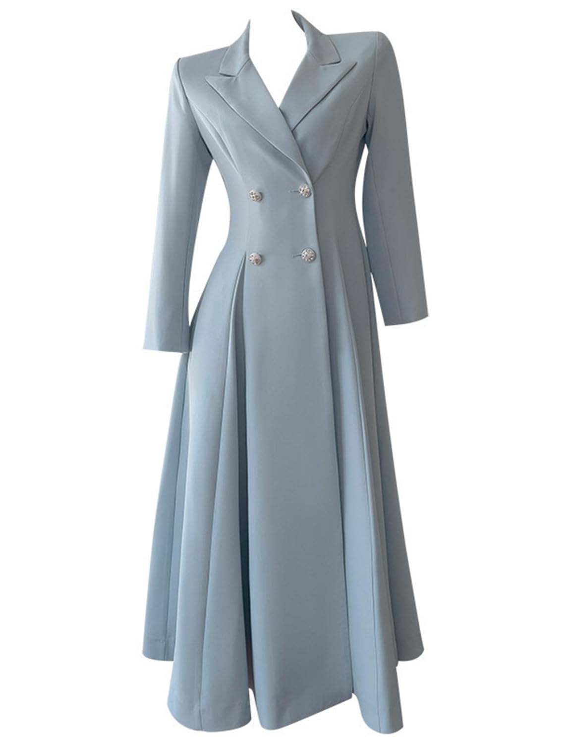 Womens Long Dress Coat Formal Double Breasted Suit Blazer Peak Lapel Tuxedos Jacket