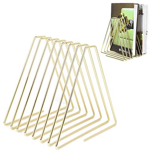 Gold File Organize, Desk Top File Organizer Stand Book Shelf Organizer Book End Binder Holder Tabletop Bookshelf Book Stand for Home Office(Glod)