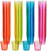 MATANA 150 Neon Plastic Shot Glasses (1oz), Party Shot Cups for Wine Tasting, Condiments, Sauce, ...