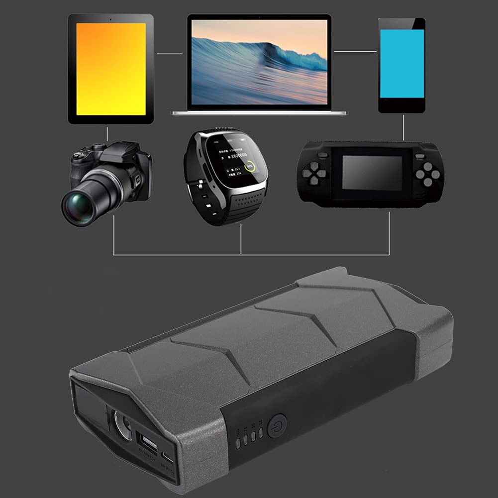 Arrancador de Batería de Coche Portátil, Cargador Negro de 12000mAh, Banco de Energía, Diseño Compacto, Kit de Emergencia, Impermeable, a Prueba de Polvo