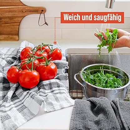 Chef Pomodoro Geschirrtücher Küchenhandtücher Trockentücher Küche, 10er Set, Baumwolle, Premium Qualität, Geschirrtücher Schwarz Grau, 63.5 x 38 cm, weich & saugfähig – Bild 6