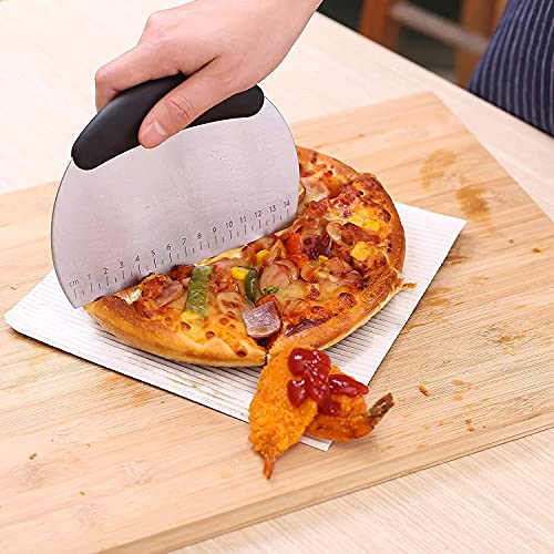 Image of Bench Scraper & Chopper Stainless Steel Dough Scraper Pastry Cutter Chopper with Measurements for Dough, Cake, Pizza (S Steel Round) (Black)