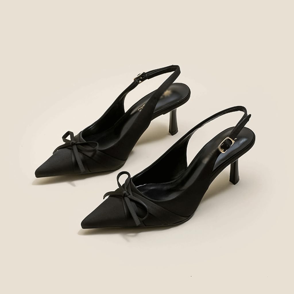 Ozlmbern Women's B Sandals With French Ow Toe Shallow Mouth And Empty Ack Pointed Toe Slim Heel High Heels Single Shoes