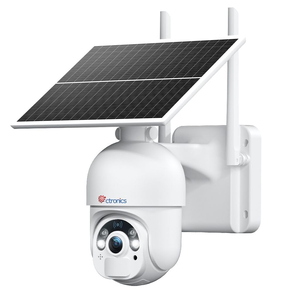 Ctronics Solar Security Camera Outdoor, 6W Solar Panel, 25M Color Night Vision Spotlight, PC & Phone Access, 2K 3MP Battery Camera with PIR Human Detection, 2-Way Audio, IP66 (White)