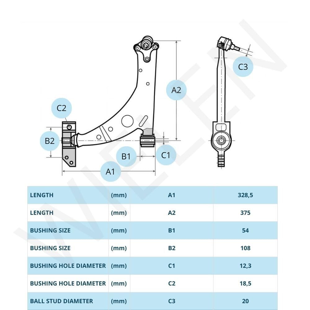 WIELEN Braccio Oscillante Sospensione Anteriore DX compatibile con Skoda Yeti, Superb II, Octavia II, Seat Altea, VW Toura.n, Golf VI