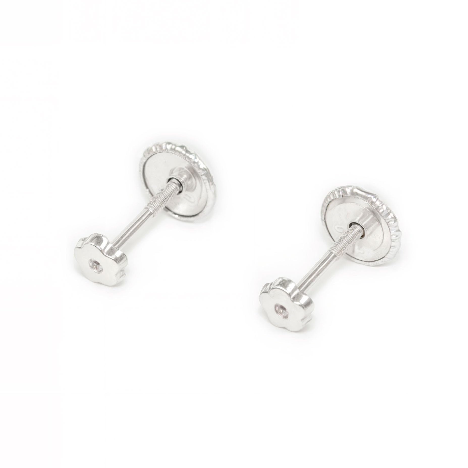 Pendientes Bebe Oro Blanco Margarita circon 5 petalos - Estuche Regalo - Certificado de Garantía - Mondepetit
