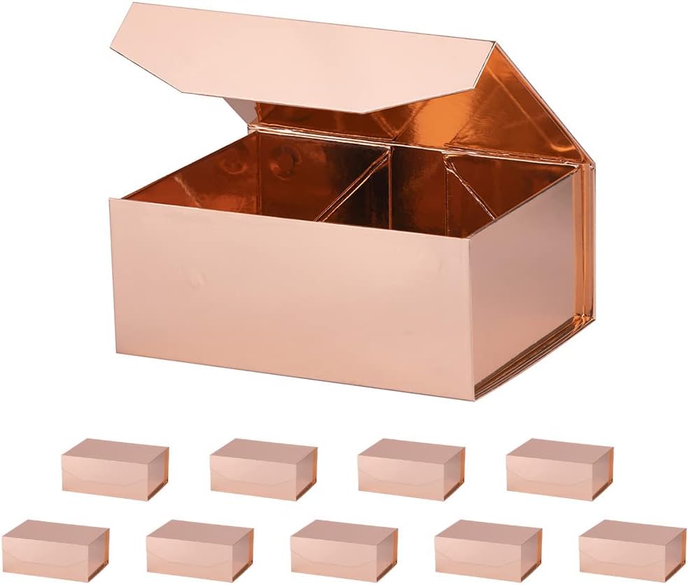 10 Small Rose Gold Gift Boxes 9.5x7x4 Inches, Magnetic Gift Box with Lid for Gift Packaging, Wholesale gift boxes for Presents, Bridesmaid Proposal Boxes (Glossy Rose Gold, 10pcs/pack) Rose Gold/10PCS
