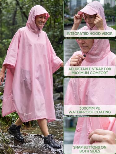 Image of PTEROMY Hooded Rain Poncho for Adult, Waterproof Lightweight Unisex Raincoat for Hiking Camping Emergency