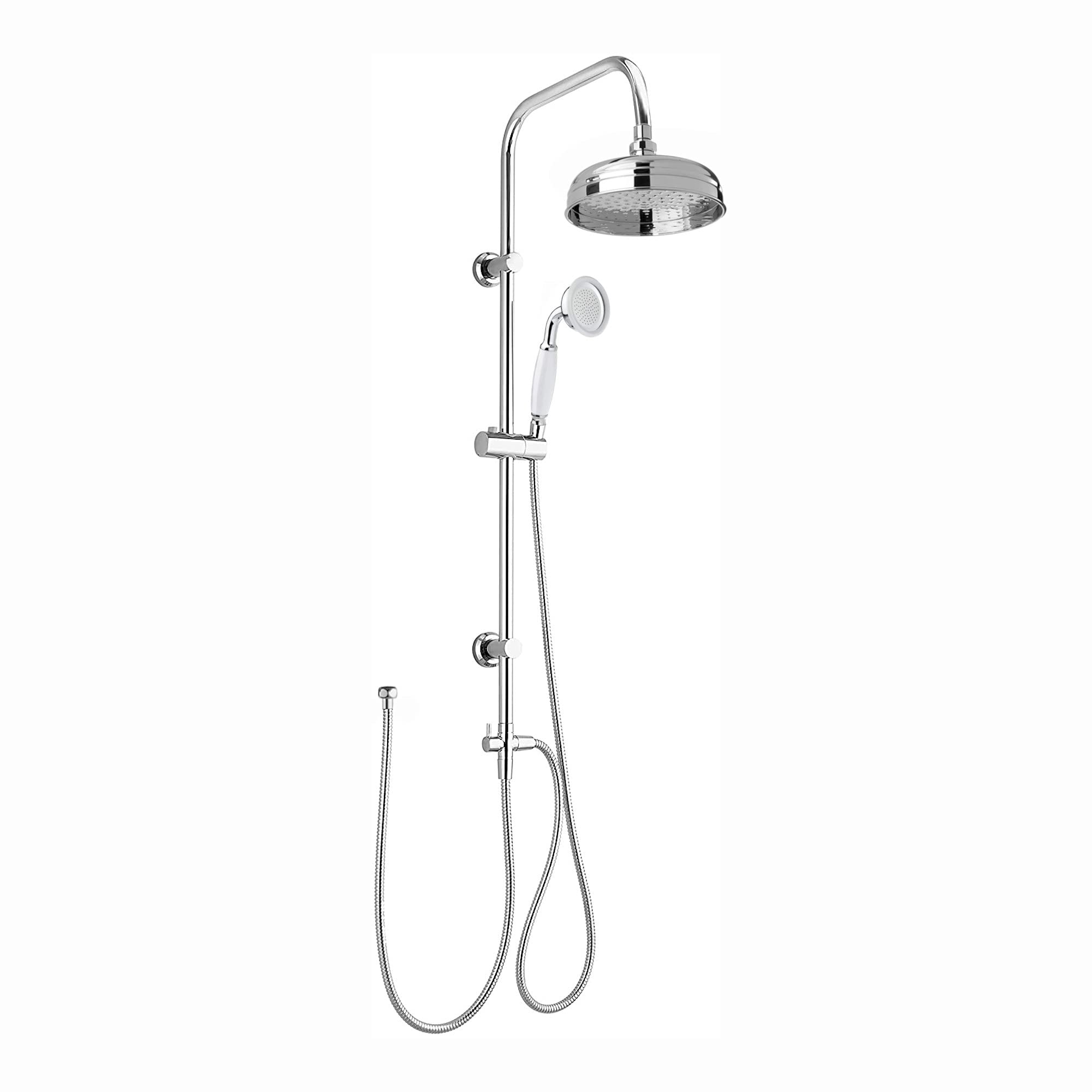 ENKI, Carre, RG063, Chrome, Dual Rigid Riser Kit with Solid Brass Overhead Showerhead and Brass Hand Shower Set, Stainless Steel, Traditional, Easy to Install, 1-Year Guarantee โ image 1