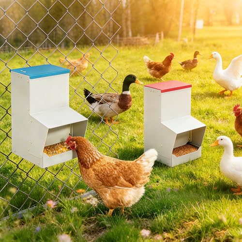 MUYIRTED Distributeur De Nourriture pour Poules 10L, Mangeoire en Métal pour Volailles, Bol Alimentaire Suspendable pour Le Poulailler, Solide Et Facile À Nettoyer, Pas Besoin De Montage