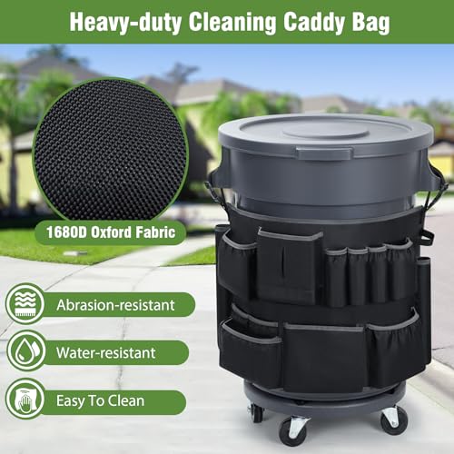 Image of Trash Can Caddy Bags Fit 32-55 Gallon Garbage Bin, Garbage Bin Caddy Bag with 13 Pockets Compatible with Brute & Uline, Commercial Cleaning Supplies Organizer Bag & Janitorial Duties(1PCS)