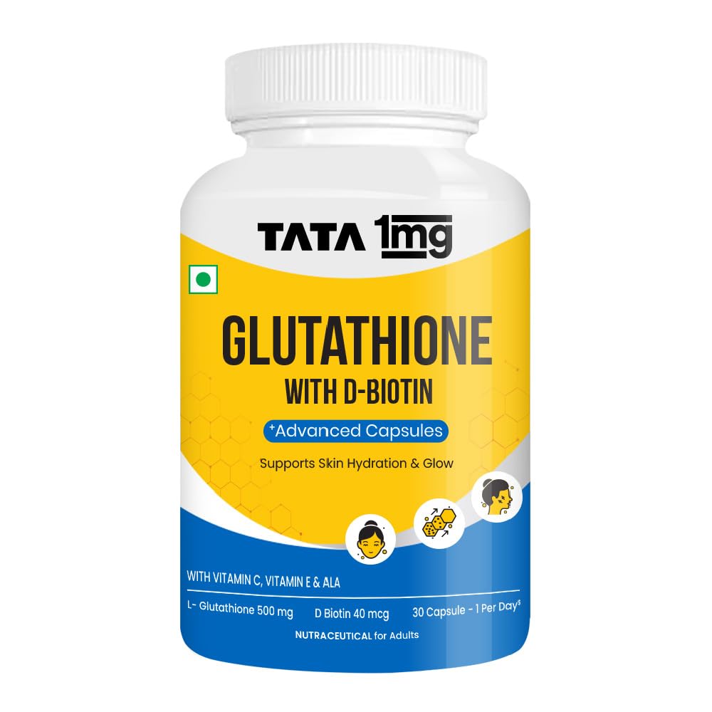 1MG Tata Glutathione Advanced Capsule with Vitamin C,E, Biotin & Grape Seed Extract,For Skin Glow,Hydration & Radiance, Pack of 30 Tablets