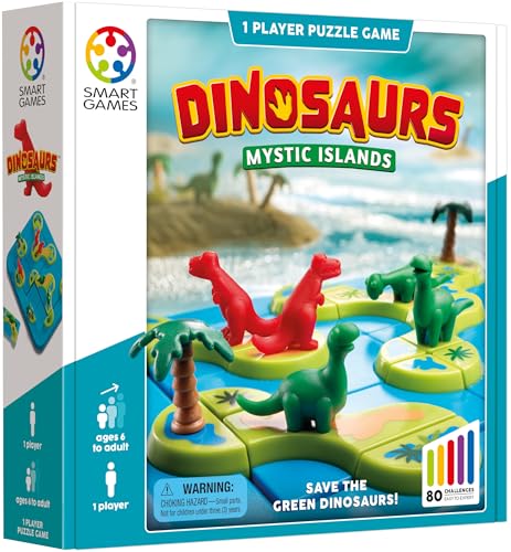 Smart Games - Dinosaurs Mystic Islands, Puzzle Game with 80 Challenges, 6+ Years, 24 x 24 x 6 cm (LxWxH)