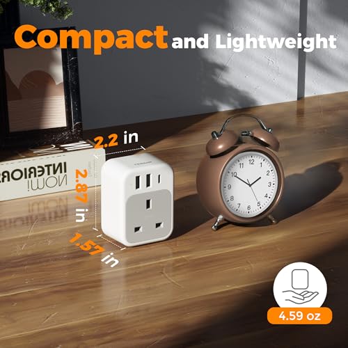 Image of TESSAN UK to US Plug Adapter, UK Adapters for Travel with AC Outlet 3 USB (1 USB C), Type G Power Adapter Ireland London Scotland Kenya Dubai Singapore to Type B USA Travel Adaptor