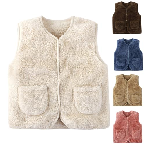 Kids Fuzzy Vest Snap Buttons Fleece-Lined Sleeveless Tank Top with Pockets Boys Girls Soft Warm Loose Jacket Coats