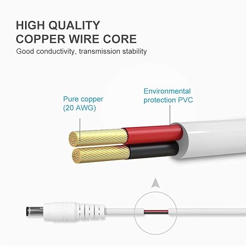 Miniatura 5 de Wefomey Cable de extensión CC de 10 pies de 0.217 in x 0.083 in, cable de extensión de alimentación universal de 12 V CC para cámara de seguridad,