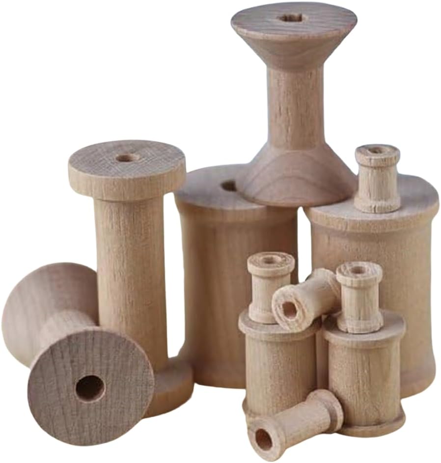 Factory Direct Craft Package of 24 Assorted Unfinished Wood Spools with a Vintage Retro Wooden Thread Bobbin Spool Look (5/8" to 2-3/4" H)