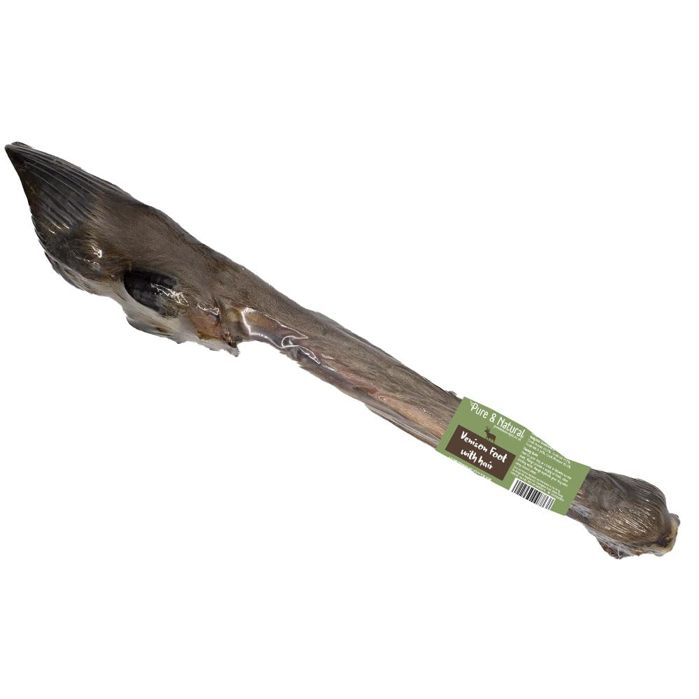 Pure & Natural Deer Legs for Dogs (with Hair) - Healthy & Natural Dog Chews, Hypoallergenic, Long Lasting, Venison Bones with Hooves for Dogs - Pack of 1