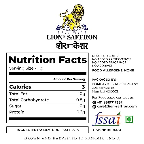 Image of LION BRAND SAFFRON, Original Kashmir Lacha Saffron /Kesar /Keshar (Value Pack of 4 (4 X 1gm = 4grams))