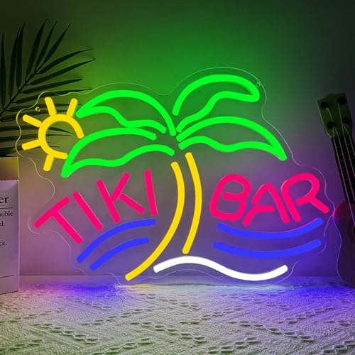 BEISKAFNVSZ TIKI BAR Panneau Néon LED Panneau USB Enseigne Lumineuse pour Bar Décoration Murale Personnalisée Lampe Néon à Intensité Variable pour Bar Garden Party Club Tropical