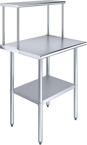 Miniatura 5 de Mesa de trabajo de acero inoxidable con estante ancho de un solo nivel | Combo de mesa de preparación de cocina de metal y estantes (mesa de trabajo