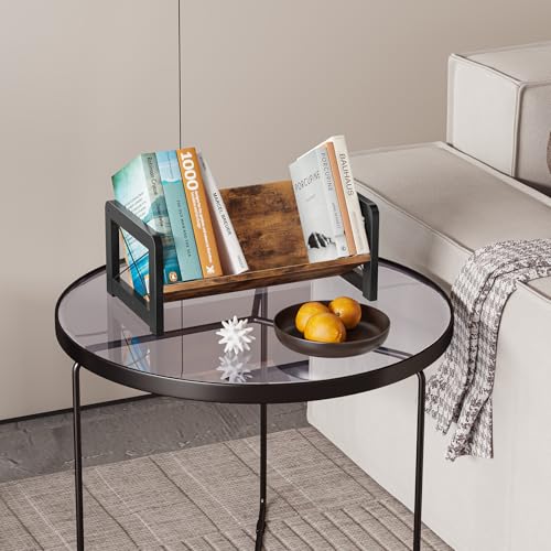 ELITEROO Desktop Bookshelf Organizer, Wood Slanted Desk Bookshelf, Small Tabletop Book Rack, Portable Mini Bookcase for Book Display, Cookbooks, Kids Reading, Office & Home Storage, Rustic Brown