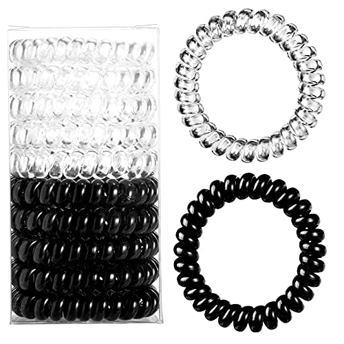 Esoahour Spirale Haargummis - 10 Stücke Spurlose Elastische Haarbänder mit starkem Halt, Haarbommeln Pferdeschwanzhalter Telefonkabel Haarstyling Zubehör für Damen Mädchen, Schwarz und Kristallklar Cover