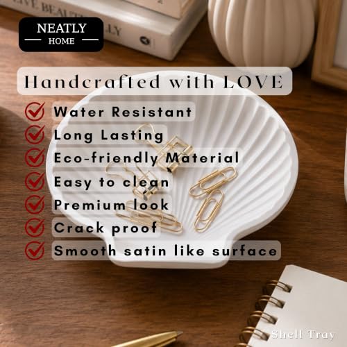 Image of Aesthetic Handmade Medium Shell Tray Handmade | Jewelry Organizer | Vanity Tray for Women | Minimalist Home Decor, Candle Holder & Multipurpose - (14 x 14 cm)