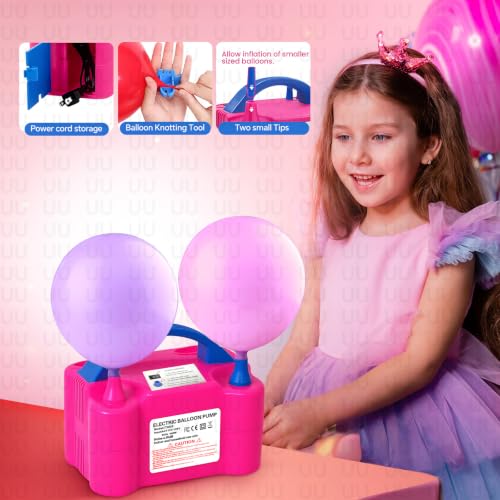 Bomba eléctrica para globos, 110V 600W portátil con doble boquilla, inflador de aire para decoraciones de fiesta con herramienta para atar miniatura 6